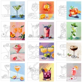12 Pcs Pre Drawn Canvas for Painting for Adults 8 x 8 Inch Canvas Painting Kits Stretched with Drawing Ready to Paint Beginner Artists Date Night Party Supplies (Cocktail)
