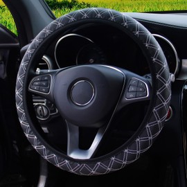 Steering Wheel Covers, 37-38 Cm/14.5-15 In Anti-Slip Car Leather Steering Wheel Cover, Comfortable and durable