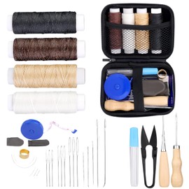 Leather Tools Set, Leather Craft DIY Hand Sewing Kit, Leather Sewing Tool Set, Includes Wax Thread, Sewing Awl, Various Sizes and Seam Ripper, Sewing Tools for Beginners, Professionals and Sewing