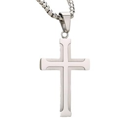 REchoLI Cross Necklace for Man,Stainless Steel Silver Cross Pendant,Christian Jewelry Chain