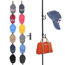 Artifino Over The Door Hat Organizer for Baseball Caps, Anti-Drop S Hooks, Holds 12-36 Caps, Adjustable Door Hat Rack, No Drill Installation, Also Great for Bags & Accessories