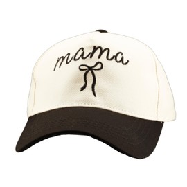 Etdewrio Two-Toned Bow Mama Embroidered Lettering Baseball Hat for Ladies and Men,Black/Beige