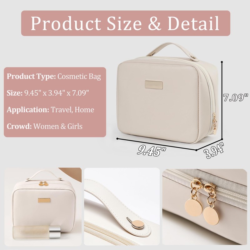 VNIMTI Double Layer Cosmetic Bag, 24 cm - White, Classic