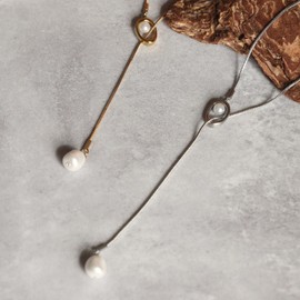 Moonstan Necklace, Long Necklace, Women's, Popular, Pearl, Gold, Silver, Surgical Stainless Steel, Chain, Hypoallergenic, Simple, Gift, Present Lariette, Stainless Steel, No Gemstone