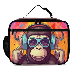 Muishi Music Monkey Reusable Lunch Box Insulated Lunch Bag Cooler Bag Lunchbox Meal Food Container Tote Bag for Women Kids Girls Boy School Camping Hiking Picnic Beach Travel