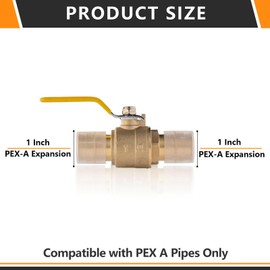 HeSun 2 PCs PEX A Expansion Ball Valve, 1-Inch Brass Shut Off Valve for Hot and Cold Water, Fit PEX-A Expansion Pipe, ASTM F1960, Yellow