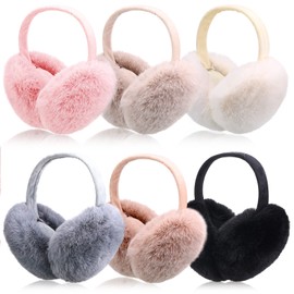 Yahenda 6 Pcs Winter Ear muffs Fluffy Faux Fur Warm Earmuffs Fuzzy Foldable Women's Earmuffs Cute Adjustable Outdoor Ear Warmers Women Winter Earmuffs,6 Colors