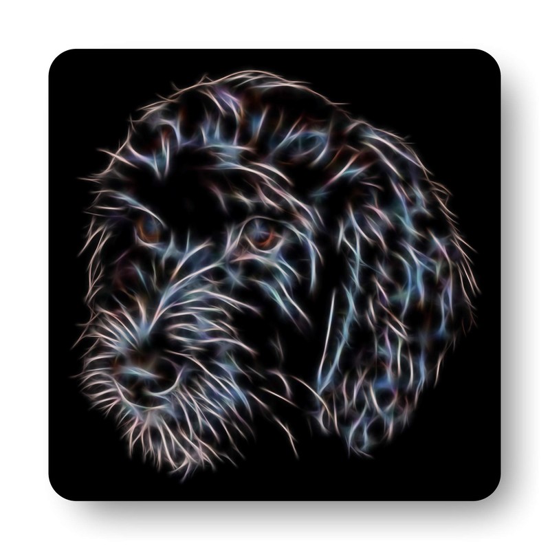 Fractal Artworks Cockapoo Coaster Set with Fractal Art Design. Black