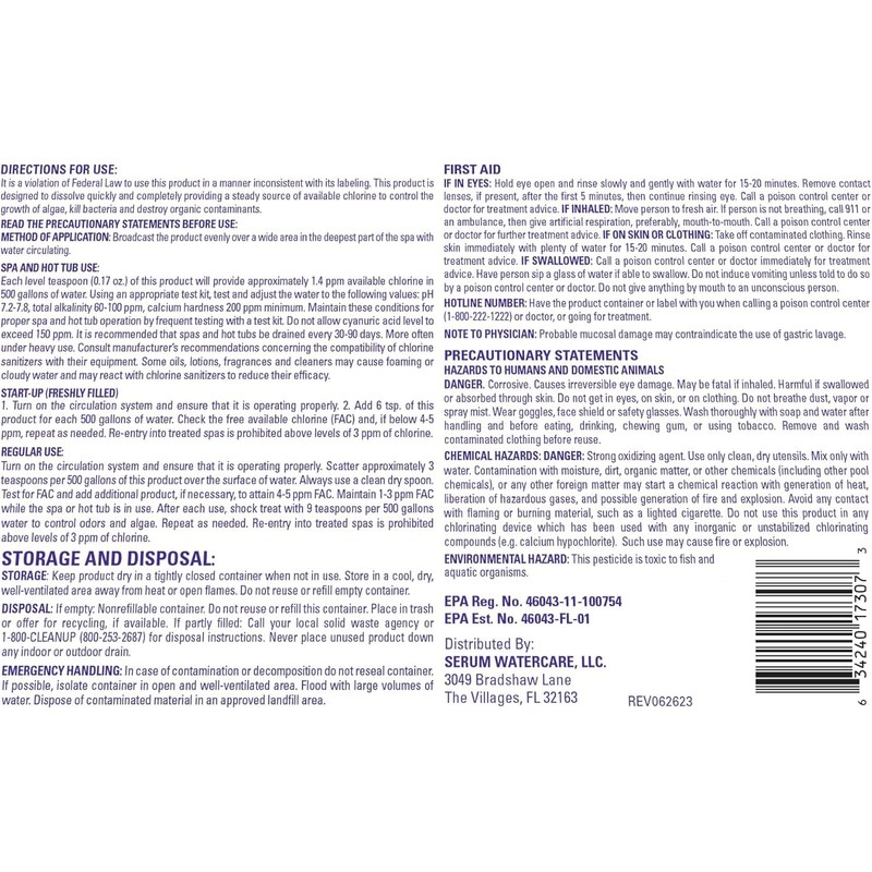 HTS Turbo Chlorine Granules for Pools, Hot Tubs and Spa