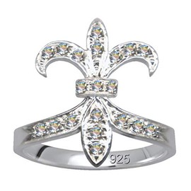 Finger ring silver ring lily real sterling silver 925 zirconia crystals love faith hope emotion symbol motif style extravagant new good beautiful fashionable white clear transparent