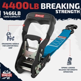 Vehiclex Motorcycle Ratchet Tie Down Straps with Soft Loops - 4PK Heavy Duty 1.5" x 8ft Kit, 4,400 lb Breaking Strength for Powersports, Blue