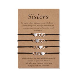 CheersLife Pack of 2/3/4/5 Sister Bracelets, Stainless Steel, Matching Bracelets, Gift for Mother and Daughter, Hollowed-Out Heart Bracelets, Stainless Steel, Bead