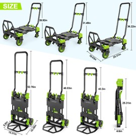 330LB Folding Hand Truck Heavy Duty Carrying, Combination of Four Wheels and Two Wheels Convertible Dolly Cart with Retractable Handle Dolly for Moving Office Carts(Green)