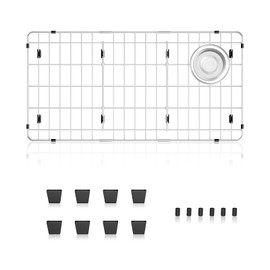 DPZM 28-1/4" x 14-1/4" x 1-1/4" Stainless Steel Sink Rack for Bottom of Sink, Metal Sink Protectors For Kitchen Sink, Sink Grid, Sink Bottom Grid with Side Drain, Kitchen Sink Grid with Sink Strainer