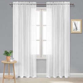 DWCN White Sheer Curtains Semi Transparent Voile Rod Pocket Curtains for Bedroom and Living Room, 52 x 108 inches Long, Set of 2 Panels