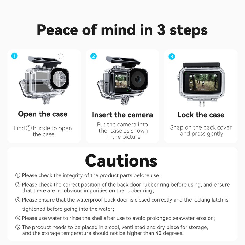 TELESIN Waterproof Case for DJI Action 3 Camera, Underwater Housing