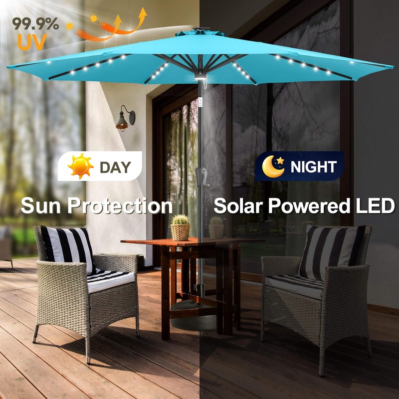 FLAME&SHADE 9 ft Patio Umbrella with Solar Lights, 40 LED