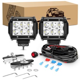 GOOACC 2PCS 18W LED Pods Spot Light Bar Fog Light Universal Adjustable Pillar Hood Led Work Light with 16AWG Off Road Wiring Harness-2 Leads for Truck Golf Cart SUV ATV UTV Boat, White (Auto-611)