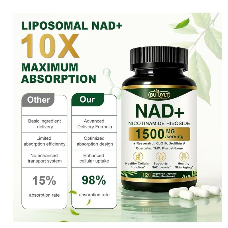 Suplemento Nad 1500 Resveratrol Urolitina Coq10 Quercetina Plus Energía Celular