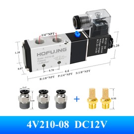HOFUJNG Solenoid Valve 1/4" NPT 12V/24V/110V,Electric Solenoid Air Valve Pneumatic Solenoid Valve,5 Way Valve,Normally Closed,with Junction Box. 2V025-08 (DC12V)