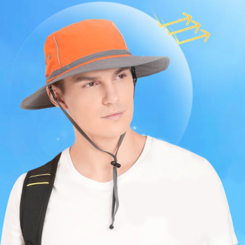 UPF50+ Fishing Hat with Reflective Strip Mesh Vents Adjustable Wide