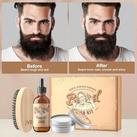 Jvr Kit Aseo Barba Hombres Cuidado Aceite Refrescante Aroma Limón Bálsamo Coco Cepillo Cerdas Naturales Jabalí Alisada Humedad Añade Brillo Estilo