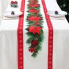 Christmas Table Runner Safflower, Red Linen Table Runner Tablecloth with