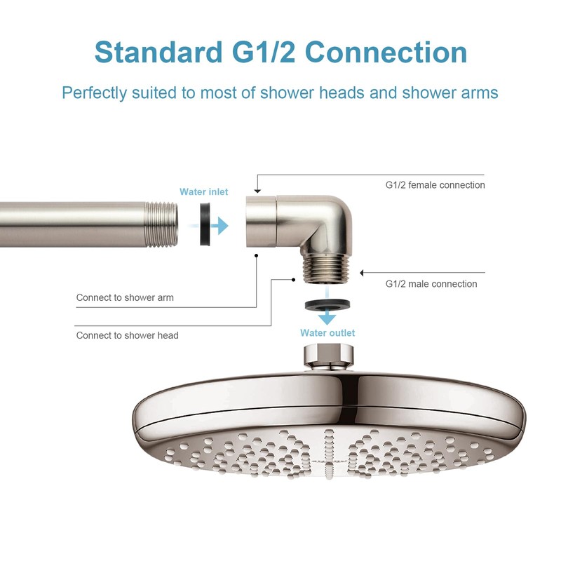 OFFO Shower Head Elbow Adapter, Brushed Nickel All Metal Handheld