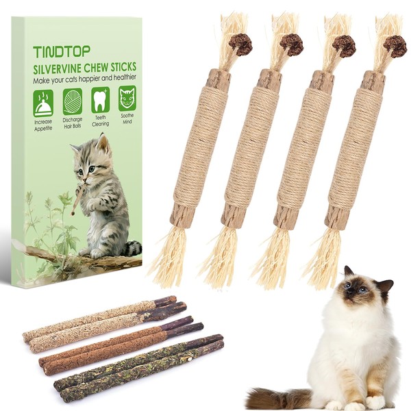 TINDTOP Silvervine Sticks for Cats, 10 Pack Natural Catnip Chew