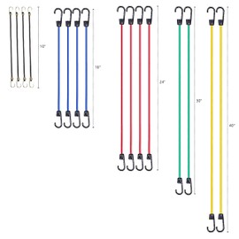 TOOLUXE 50888L Bungee Cords Kit, 36pc Assorted Bungee Cord Hooks Set, Large & Small Loop Rope with Hooks, Outdoor Canopy Ties, Ratcheting Straps, Steel Spring Clamps, Plastic Alligator Tarp Clips
