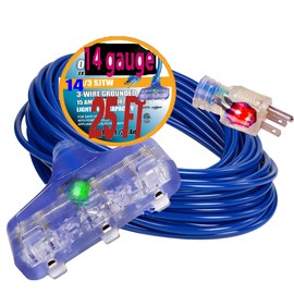 pizety 14 Gauge 25 ft Extension Cord Outdoor/Indoor 15AMP 125V, 1875 WATTS Extension Cord 25 ft 14/3 Triple Outlet Power Extension Cord 14 Gauge Lighted 3 Outlet Heavy Duty
