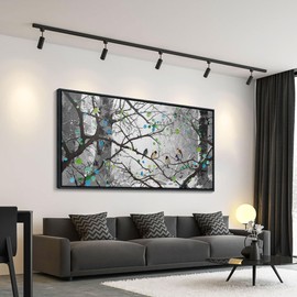 Grey Wall Art Bird on Branch Misty Forest Canvas Artwork Modern Framed Canvas Painting Decorative Wall Art Home Decor Can Be Hung Directly Dining Room Living Room Bedroom Office Size 29x58 Inches