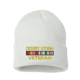 ALLNTRENDS Beanie Hat Desert Storm Veteran Embroidered Warm Military Winter Hat (White)
