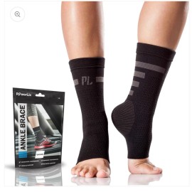 PowerLix Ankle Compression Brace Unisex Size L Black Plantar Injury Recover