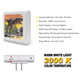 Plug in Dimmable LED Night Light with Dusk to Dawn Auto Sensor, Adjustable Brightness, Warm Light, Auto On-Off Nightlight for Bathroom, Hallway, Nursery, Bedrooms - Dino Volcano