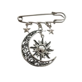 Generic Sun Moon Pendant Brooch, Vintage Style Star Charm Dangle Pin for Man Woman, Classic Crescent Moon Jewelry Accessories