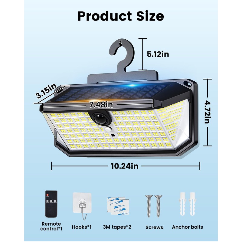 LUHLEE 526LEDs Solar Outdoor Lights Hanging on Fence 6000K Solar