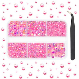 qiipii Dark Pink AB Resin Rhinestones for Crafting 2mm 3mm 4mm 5mm 6mm Flatback Jelly Stones Diamonds Crystals Gems for Nails Face Eyes Makeup Tumblers Bottles Crafts Clothes Shoes Phones Scrapbook