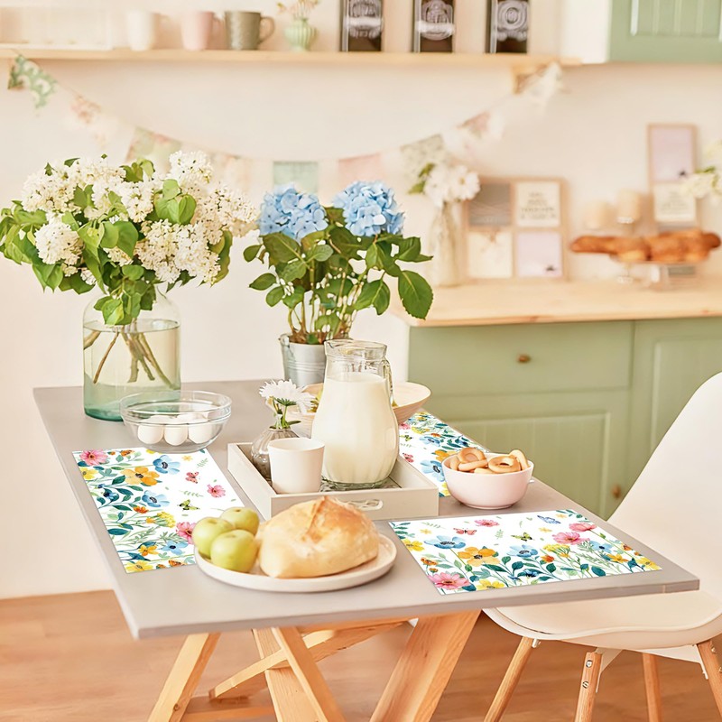 30 Pack Floral Placemats Set Butterfly Flower Disposable Paper Placemats