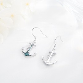 YYmqmq Anchor Earrings for Women 925 Sterling Silver Nautical Dangle Drop Earrings Turquoise Beach Themed Ocean Jewelry Gifts for Friends
