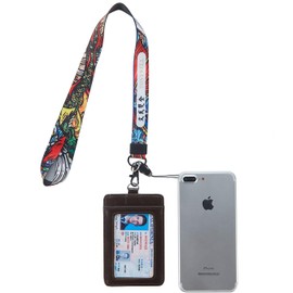 Tonywell Leather ID Badge Holder with Lanyard 19 inch Neck Strap, Vertical Name Tag/Card Holder for Women/Men Color Brown