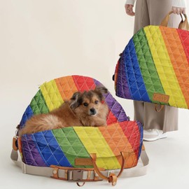 Kinkko Dog Car Seat 3-in-1 Under 18 lbs, Dog Carriers for Small Dogs, Cat Bed and Waterproof Cat Travel Bag with Storage Pocket, Clip-On Safety Leash, Rainbow