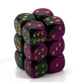DND Dice Set-Chessex D&D Dice-16mm Gemini Green, Purple, and Gold Plastic Polyhedral Dice Set-Dungeons and Dragons Dice Includes 12 Dice – D6, (CHX26634)