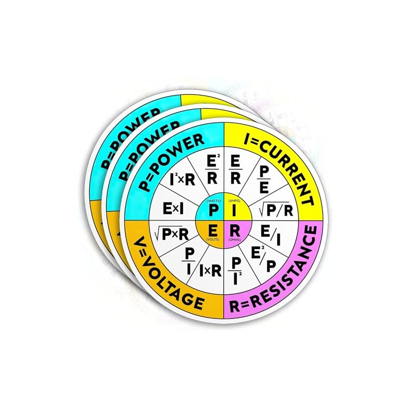 3 pcs Ohms Law Hard Hat Sticker Wheel Diagram Electrician,