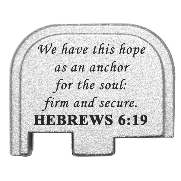 NDZ Performance Rear Slide Cover Back Plate for Glock 42 .380 ACP Laser Engraved Anodized Aluminum in Silver - Bible Hebrews 6:19