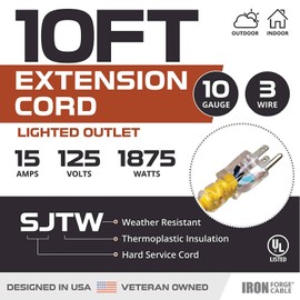 Iron Forge Cable 10 Gauge Extension Cord 10 ft, 2 Packs, 10/3 Heavy Duty Extension Cord Outdoor 3 Prong, Weatherproof Yellow Power Cable 15 AMP Great for Generator, Compressor, Major Appliances