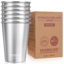 MUMIGUAN Stainless Steel Cups for Kids 12oz/350ml (6 Pack), Stainless Steel Tumbler, Kids Cups, Camping Stainless Steel Cups, Stackable Metal Drinking Glasses, BPA Free, Stackable, Durable.