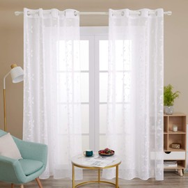Deconovo Transparent Curtains, Set of 2 Embroidered Curtains, White, 245x140