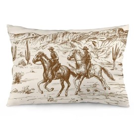 Western Throw Pillow Cover Queen Size Country Theme of American Wild West Desert with Cowboys Lumbar Pillow Case Soft Standard Pillow Cases with Zipper Decorative Cushion Covers Protector,20"x30"