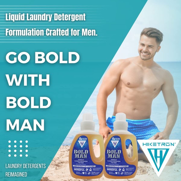 Hiketron | Mens Liquid Laundry Detergent | 5x Ultra Concentrated | Long lasting Masculine scent | Removes Tough Stains | Machine Friendly | Bold Men | 2 Pack (80 fl oz, 108 Loads)